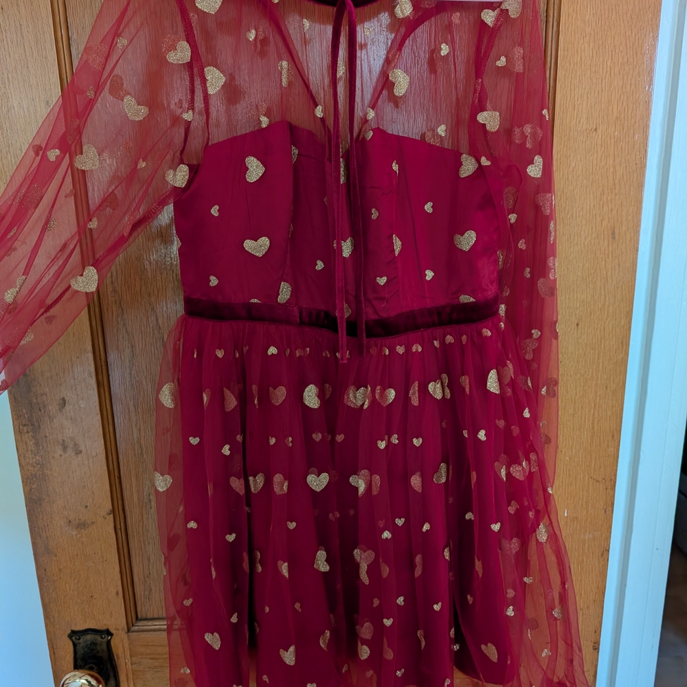Unique Vintage Burgundy and Gold Heart Dress
